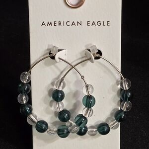 American Eagle Outfitters Green and Clear Beaded Hoop Earrings